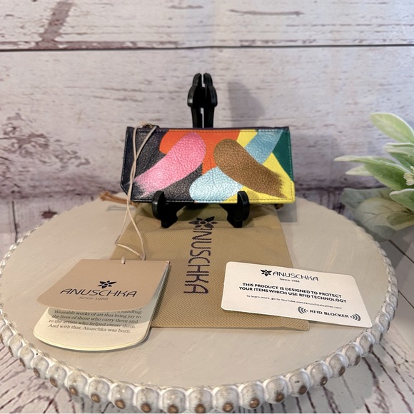 NWT Anuschka Women’s Hand Painted Leather RFID Credit Card Holder Case Wallet - Picture 3 of 10